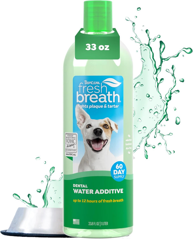 TropiClean Fresh Breath Water Additive for Dogs, 33.8oz, VOHC Accepted, No Toothpaste or Toothbrush Required