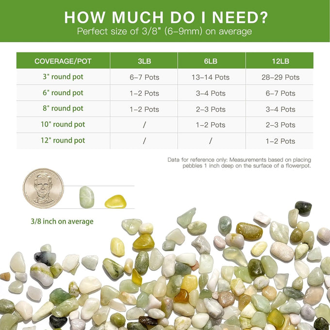 NUPICK 3/8 Inch Polished Pebbles for Indoor Plants, Fish Tank, and Succulents, 3 lbs Natural River Stones