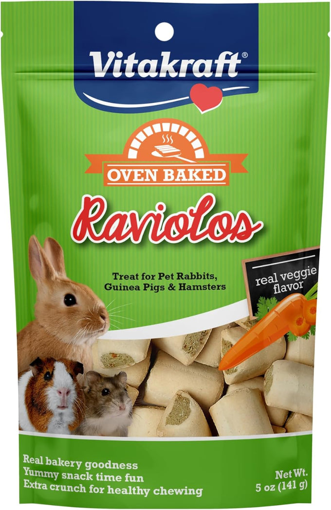 Vitakraft Raviolos crunchy biscuit filled snack for rabbits guinea pigs and hamsters 5oz veggie center