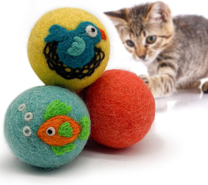 hustle & blush love ewe 3 pack 2 inch hand made felted cat toys for indoor play and exercise