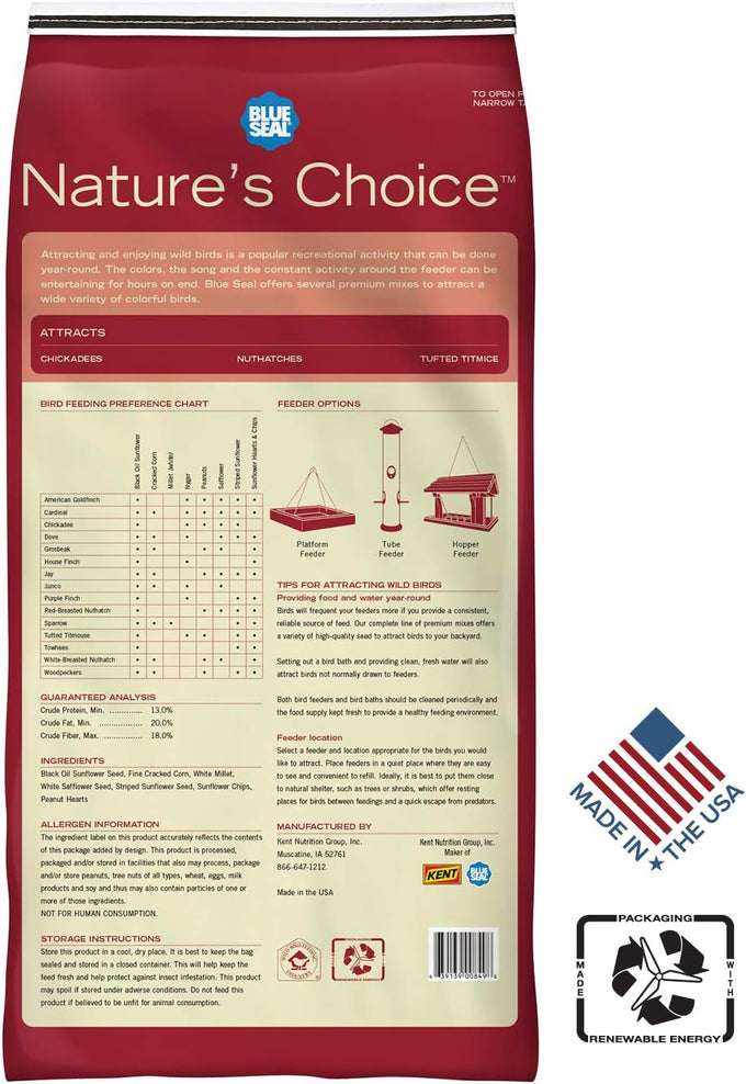 Blue Seal Nature's Choice Wild Bird Seed | 8 Pound Bag | High Energy Mix, No Filler | Shell-Free, Made in USA