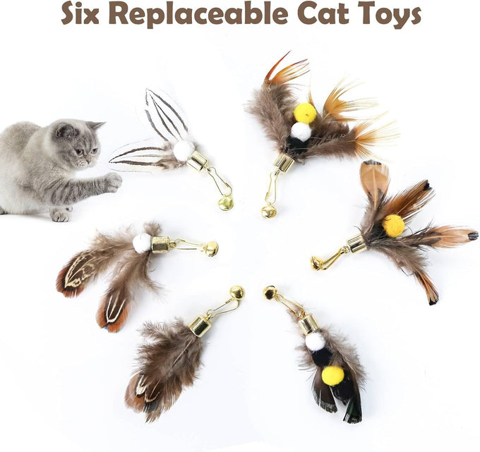 cat insect feather toys 6 pieces natural replacement refills interactive teaser attachments with bell