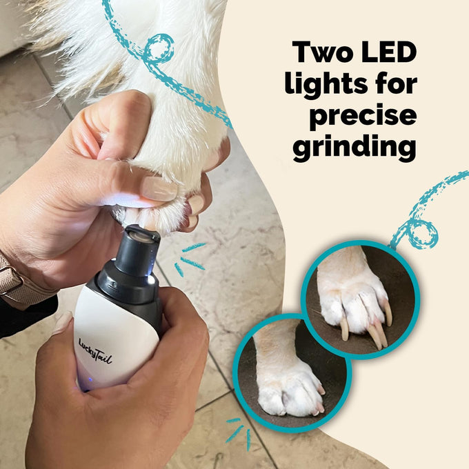 luckytail super quiet low vibration electric dog nail grinder with 2 led lights usb rechargeable 2 speeds small to large pets
