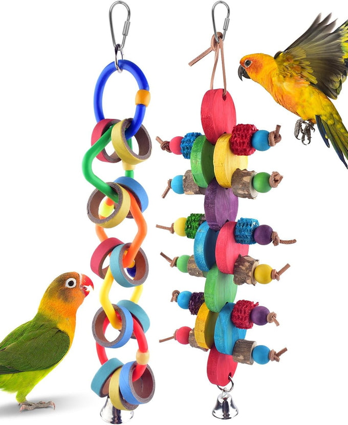 Bissap multicolored bagel parrot toy for conures, cockatiels, macaws, and similar sized pet birds