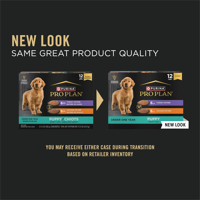 Purina Pro Plan Development Grain Free Puppy Food Variety Pack, 12 13 oz Cans, Chicken and Turkey Entrees, No Corn, Wheat, Soy, Artificial Colors, Flavors or Preservatives
