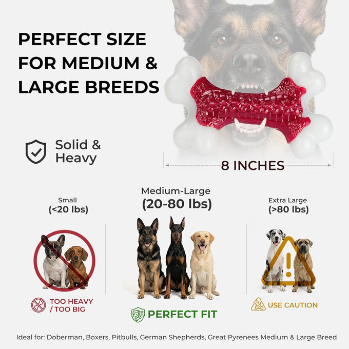 kseroo indestructible beef flavored hard nylon bone chew toys for aggressive chewers, red, 8 inch
