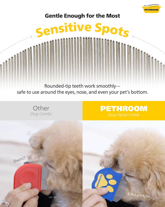 Pethroom stainless steel pet eye comb for cats and dogs, gentle grooming tool with compact design
