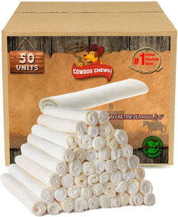 Cowdog Chews 5-6 inch Rawhide Retriever Roll, 100% Natural, Grass Fed, 50 Pack