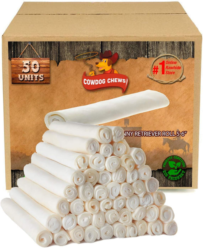 Cowdog Chews 5-6 inch Rawhide Retriever Roll, 100% Natural, Grass Fed, 50 Pack