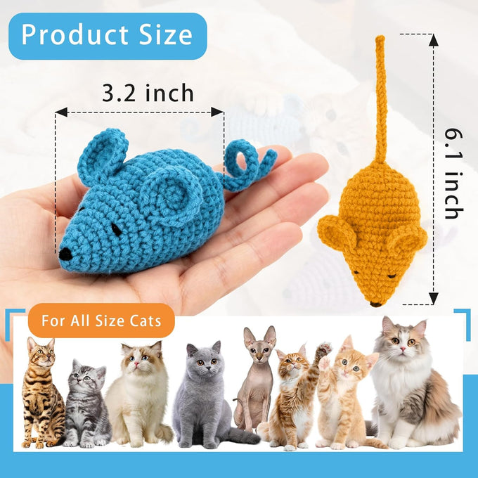 Retro Shaw Crochet Mice Cat Toys, 3 Pcs Durable Yarn Cat Mouse Toys for Indoor Cats with Catnip & Silvervine