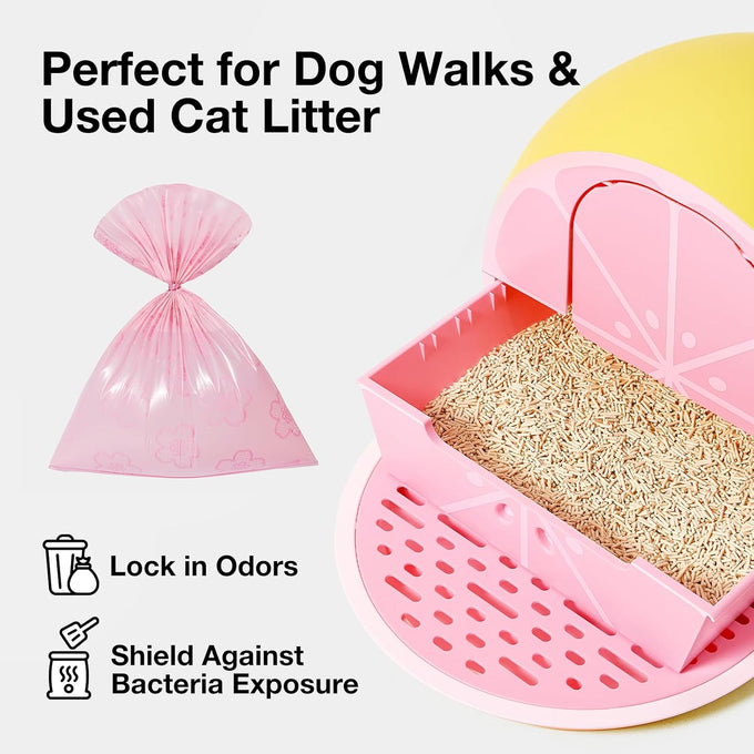 Vetreska pink cherry blossom scented dog poop bag dispenser with 105 leak proof pet waste bags for cats