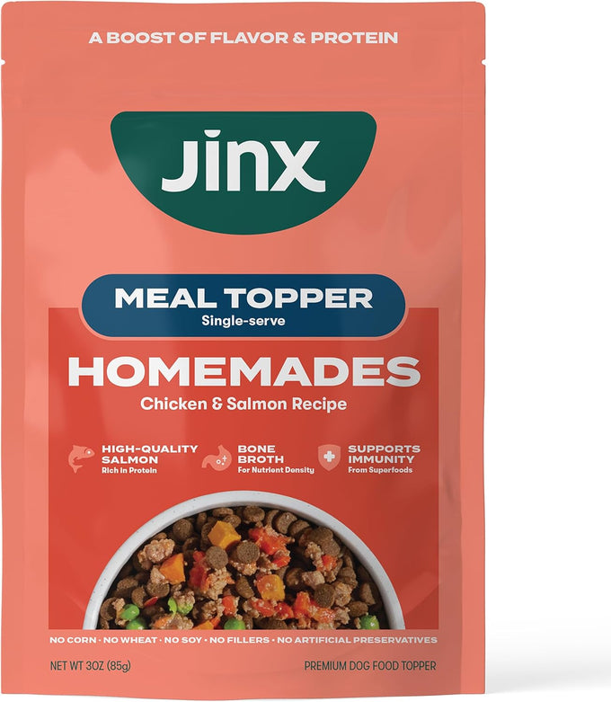 Jinx Salmon Grain Free Wet Dog Food Toppers, Meal or Mix with Dry Dog Food, Made with Real Salmon & Chicken, Bone Broth, No Fillers, Puppy, Adult, Senior, 3oz, 8 Pack