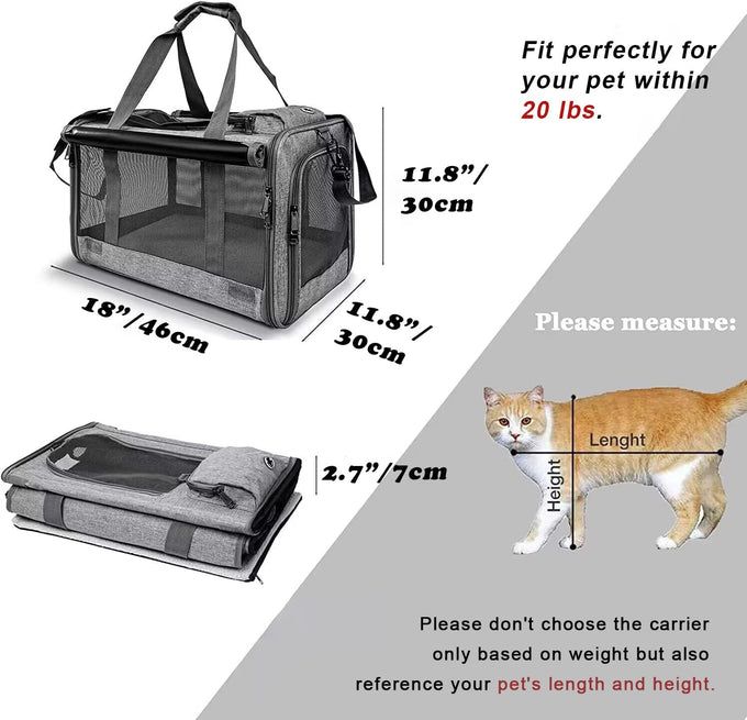 GAPZER Large Cat Carrier for Medium Big Cats, Soft-Sided, Washable, and Collapsible Pet Travel Bag