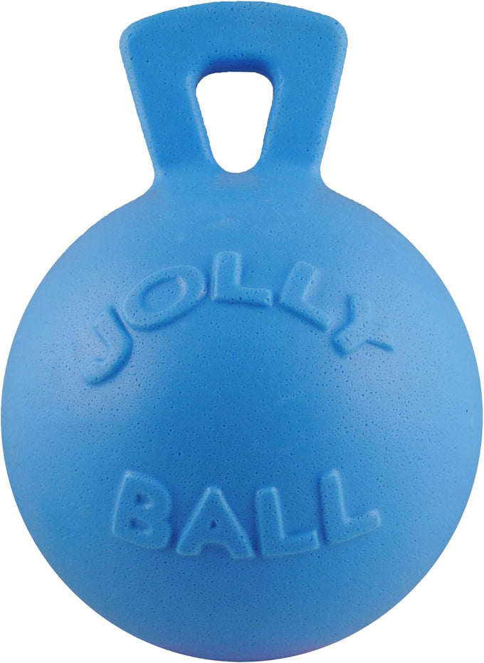 Jolly Pets Tug-n-Toss heavy duty chew ball with handle, blue, 6 inches for medium breeds