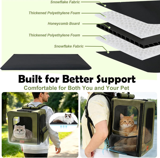 Vivifying Pet Carrier Backpack for Cats and Small Dogs up to 18 lb for Travel, Hiking, and Vet Visits in Military Green