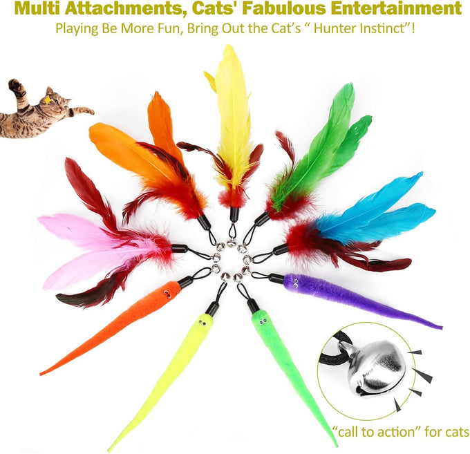 MeoHui Cat Wand Toy for Indoor Cats, Retractable 38.9 inches long, 2PCS Refill Feathers and Wands with Clasp