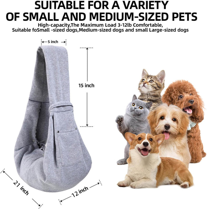 Gray Reversible Dog Carrier Sling with Storage Pocket for Small Dogs and Cats, 21 x 12 inches, 12 pounds