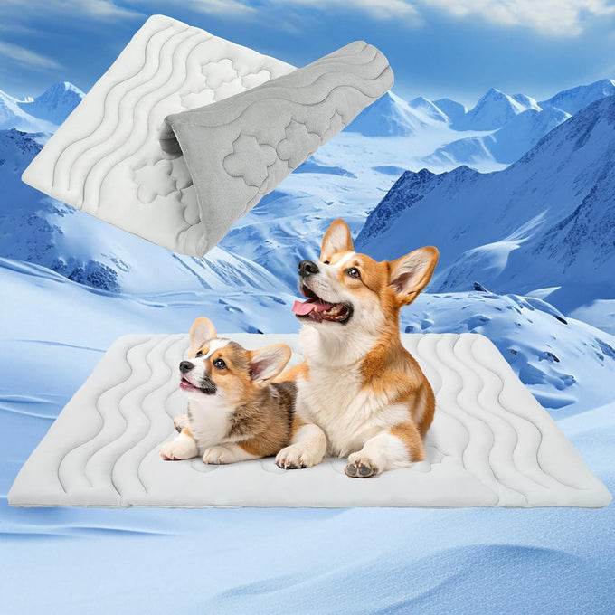 expwlorer dog cooling mat, double-sided foldable pet bed for dogs and cats, blue pad cooling dog blanket