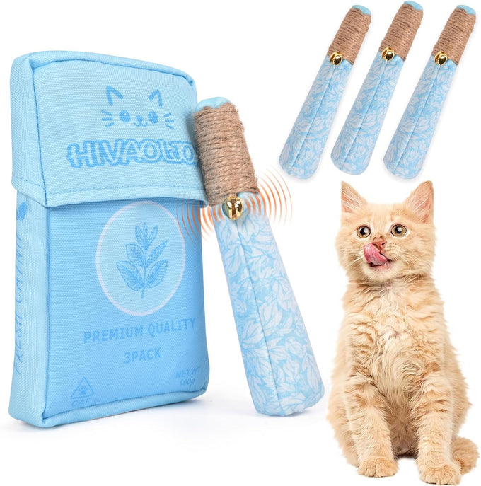 3 pack catnip toys for cats, funny cat toys with organic catnip, dental rope, and fun bell