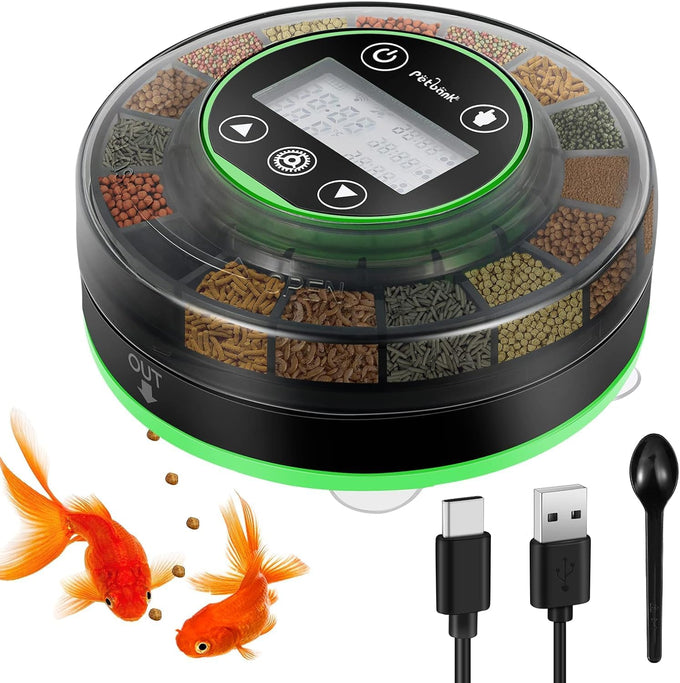 petbank automatic fish feeder for betta aquarium usb rechargeable auto food dispenser with precision feeding timer lcd display