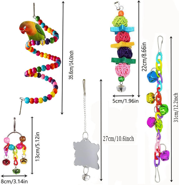 ESRISE wooden bird cage toys, parrot climbing ladder, chewing toys, bell swing for parakeet, cockatiel, love birds, budgies