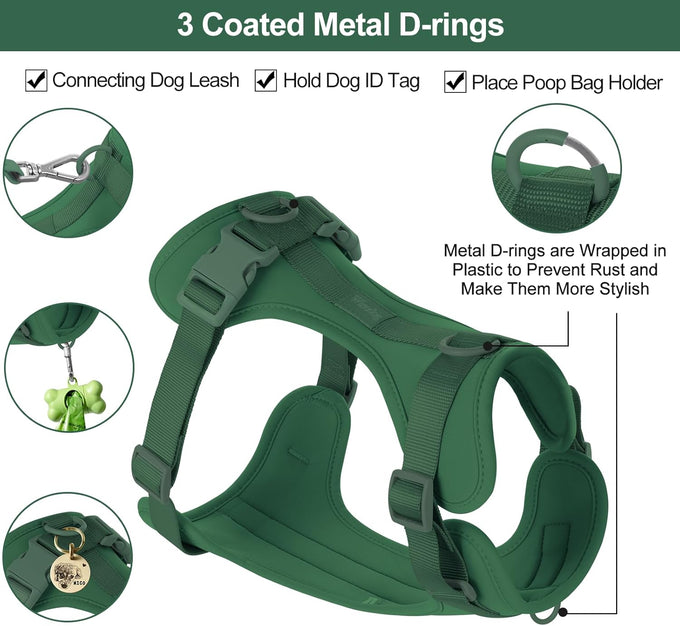 Wisedog No Pull Lightweight Adjustable Pet Vest Harness for Small Medium Large Dogs, Soft Cushion, Pine Green, Size S