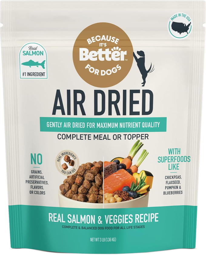 Because It’s Better Slow Baked & Air Dried Dog Food - Real Salmon & Veggies - Complete & Balanced Dry Dog Food - Grain Free, High Protein, Natural Nutrition for All Life Stages, 1 lb Bag