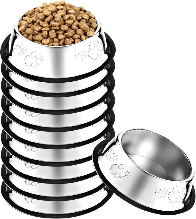 stainless steel dog bowl set with rubber base non-slip pet dishes for small medium animals 7 oz capacity