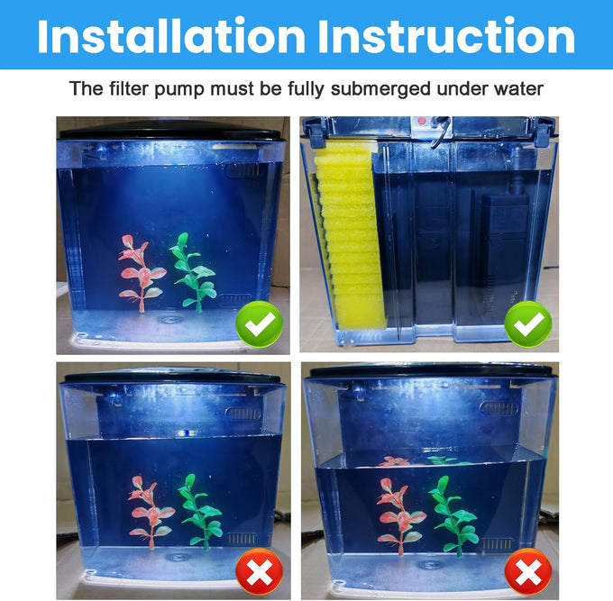 AQUANEAT 1.2 Gallon Small Rectangular Betta Fish Tank Starter Kit with LED Light and Water Filter Pump