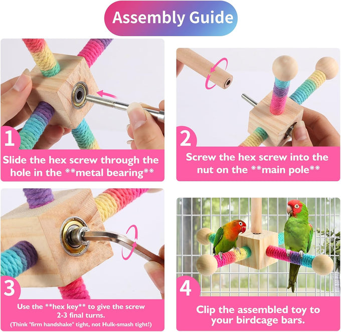 kyouki bird perch toy parakeets toy colorful sisal rope spinning stand medium size