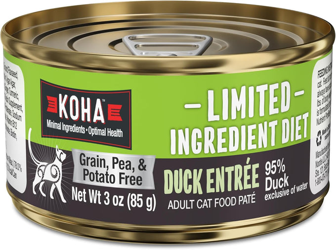 Koha limited ingredient diet duck pate for cats, single meat wet cat food, sensitive stomachs, 3oz pack of 24
