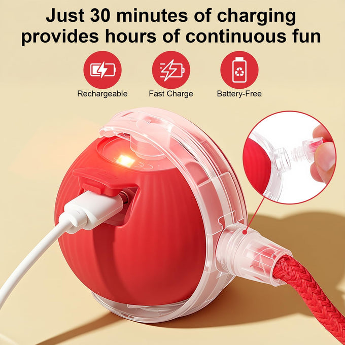 Red Red Interactive Electric Pet Ball Toy for Cats and Dogs with Motion Activation and USB Charging - 5-Inch Diameter