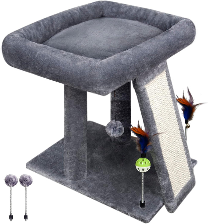 TWDEPART Cat Tree Tower with Grey Scratching Post for Indoor Cats, 16.93"L x 13"W x 17.7"H Climbing Tree