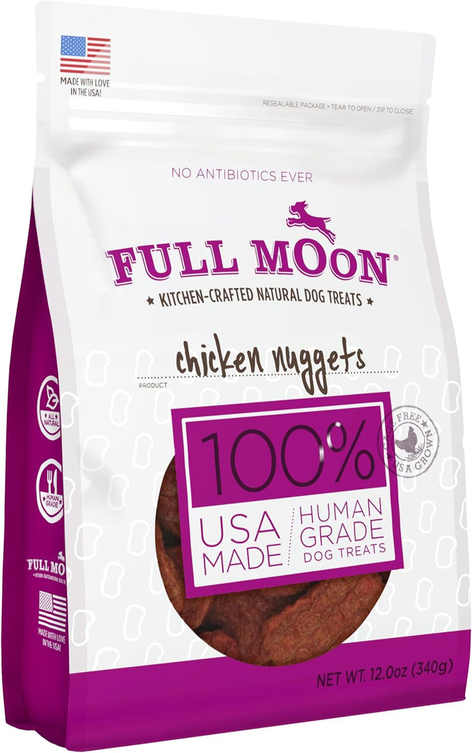 Full Moon human-grade, all-natural chicken nuggets, 12 oz, made in USA, no fillers, antibiotic-free