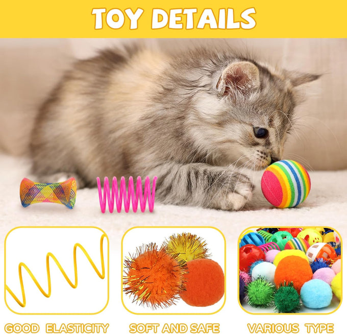 Quozuo 60pcs kitten toys, cat balls springs toy set with variety of cat ball toy, cat mouse toys, cat springs