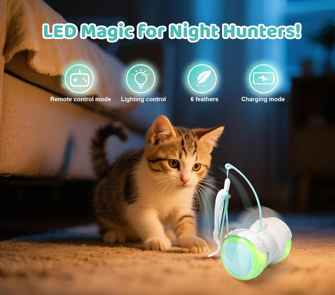 Remote Control Cat Toy with Auto Mode - Interactive Feather for Indoor Cats with LED and Catnip