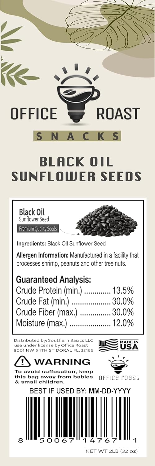 Office Roast Premium Black Sunflower Seeds 2 LB Bulk Pack for Backyard Bird Feeders High-Energy Songbird Food