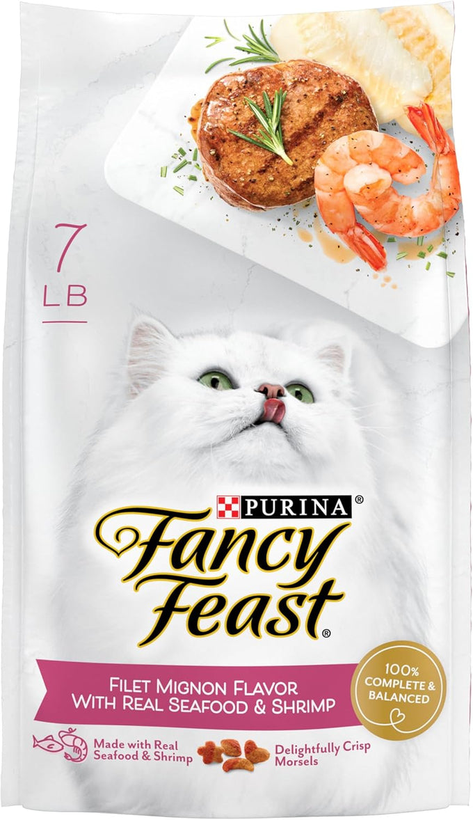Fancy Feast Purina Filet Mignon Flavor dry cat food with real seafood & shrimp, 100% complete nutrition, 7 pounds (Pack of 1)