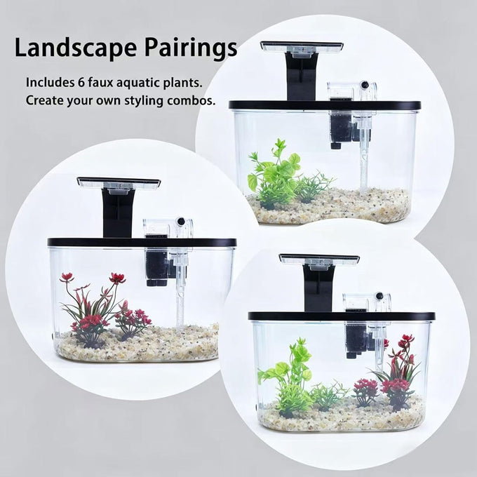 1.7 gallon acrylic aquarium starter kit with LED light and quiet filter, desktop betta fish tank for office or home