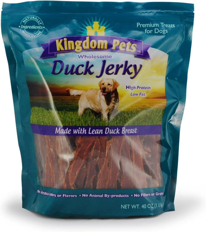 Duck jerky dog treats with only 3 natural ingredients, no fillers, 2.5 pound bag, grain-free and low-fat