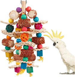 lovyoCoCo natural corn cob bird chew toys for small macaws, african grey, cockatoos, parrots with wooden blocks