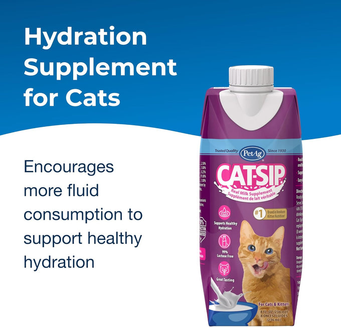 PetAg Cat-Sip 8 oz, 12 Pack - Ready-to-Feed Lactose-Free Milk Snack for Cats & Kittens