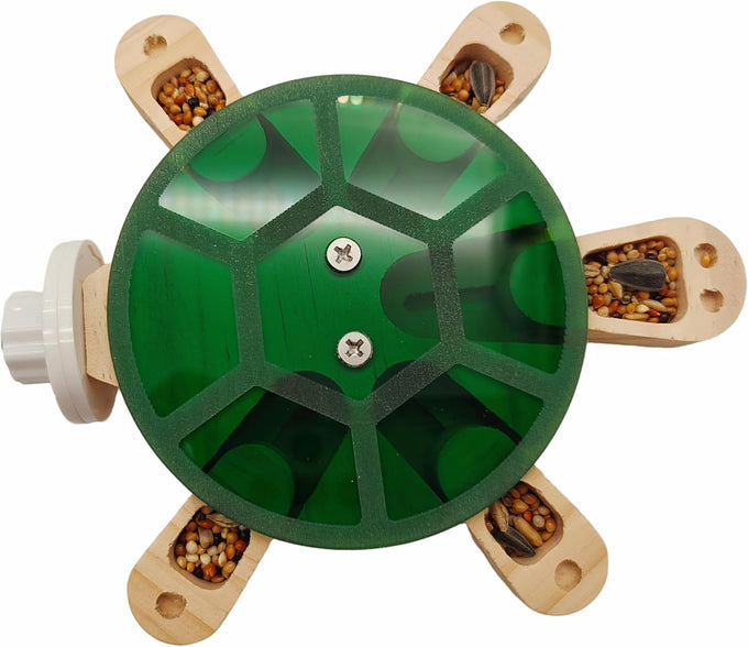 Wooden 5-Drawer Parrot Puzzle Feeder Toy with Acrylic Cover, Green, for Small Pets and Birds