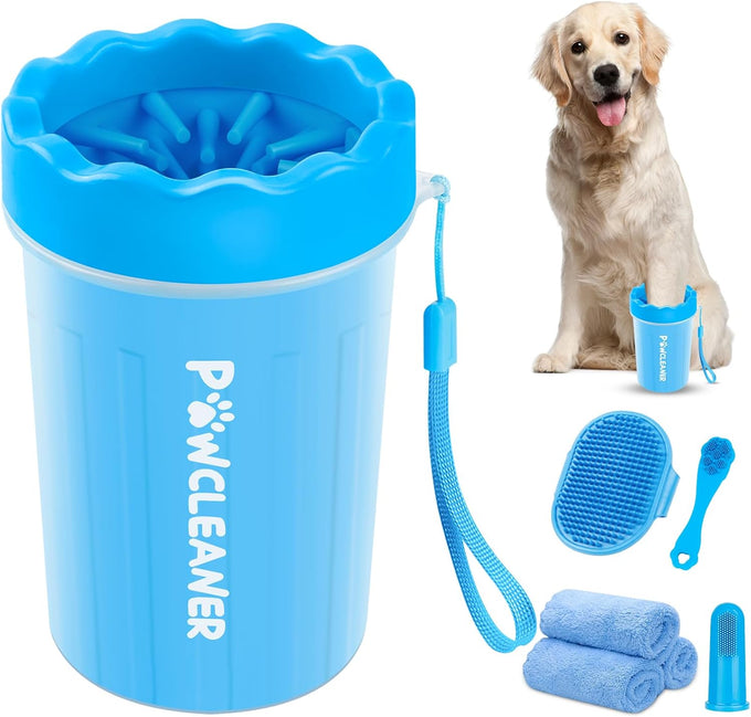 Professional 7-in-1 dog paw cleaner for medium-sized dogs, fits paws 1.5 to 2.5 inches wide, blue