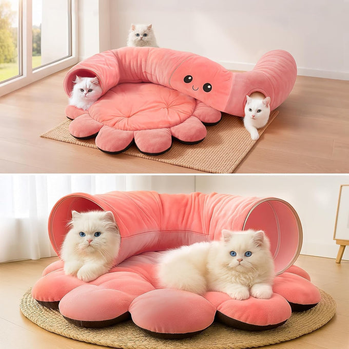 Cat Octopus Tunnel Bed with 20 Toys, Collapsible Indoor Cat Playhouse for Kittens, Machine Washable Cushion