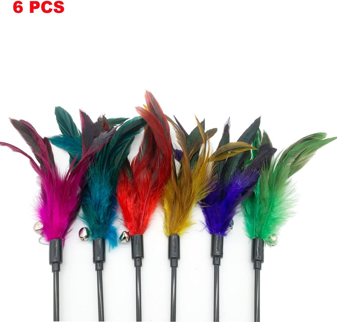 cat wand feather toys set, 6 pieces interactive cat toys for indoor cats, 17.7 in feather stick