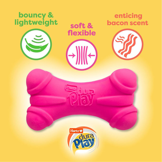 Hartz DuraPlay 3 Pack Latex Dog Toy for Medium Breeds, Bacon Scented, 20-50 Pounds