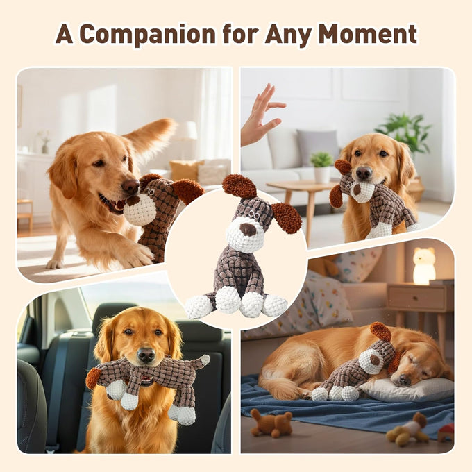 Brown Durable Dog Stuffed Toy for Aggressive Chewers, Interactive Squeaky Teething Toy for Small Medium Large Dogs Puppy