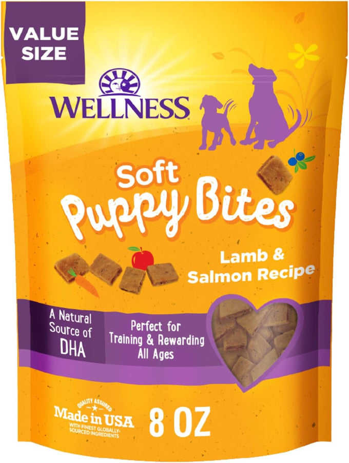 Wellness Soft Puppy Bites Dog Training Treats, Lamb and Salmon, Grain Free, 8 oz Bag