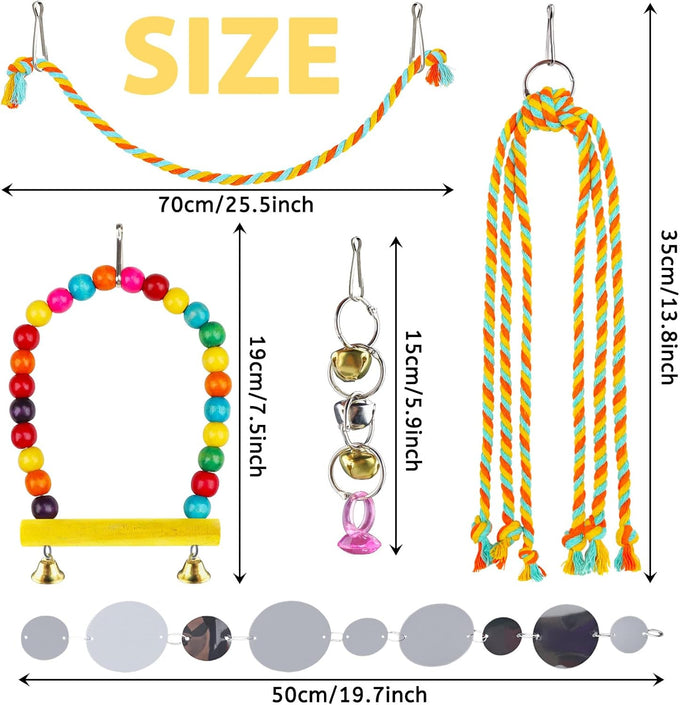 quozo 8pcs bird toys for parakeets colorful ladder hammock bird cage accessories parrot